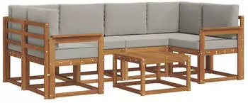 vidaXL Outdoor-Sofagarnitur 7-tlg. mit Kissen, natur und hellgrau (3366069)