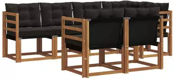 vidaXL Outdoor-Sofagarnitur mit Kissen 7-tlg., natur und schwarz (3368751)