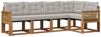 vidaXL Outdoor-Sofagarnitur mit Kissen, 5-tlg., natur und hellgrau (3381955)