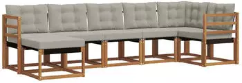 vidaXL Outdoor-Sofagarnitur mit Kissen, 7-tlg., natur und hellgrau (3368870)