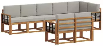 vidaXL Outdoor-Sofagarnitur mit Kissen, 8-tlg., natur und hellgrau (3366579)