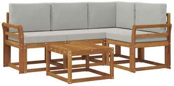 vidaXL Outdoor-Sofagarnitur mit Kissen 5-tlg., natur und hellgrau (3366359)