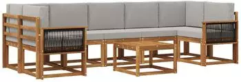 vidaXL Outdoor-Sofagarnitur mit Kissen, 6-tlg., natur/hellgrau (3385072)