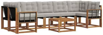 vidaXL Outdoor-Sofagarnitur mit Kissen, 8-tlg., natur/hellgrau (3368502)