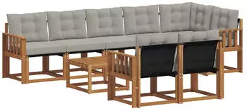 vidaXL Outdoor-Sofagarnitur 9-tlg. mit Kissen, natur und hellgrau (3368806)