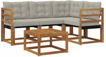 vidaXL Outdoor-Sofagarnitur mit Kissen, 5-tlg., natur und hellgrau (3368630)