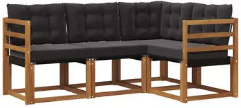 vidaXL Outdoor-Sofagarnitur mit Kissen, 4-tlg., natur und schwarz (3368607)