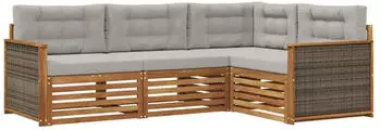 vidaXL Outdoor-Sofagarnitur mit Kissen, 4-tlg., natur und hellgrau (3383289)