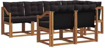 vidaXL Outdoor-Sofagarnitur mit Kissen 7-tlg., natur und schwarz (3368771)