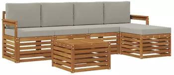vidaXL Garten-Sofagarnitur 6-tlg. Akazienholz, natur/hellgrau (3374676)