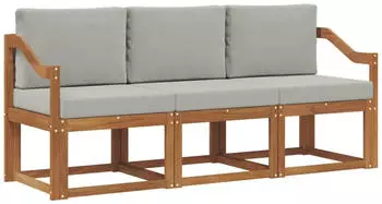 vidaXL Outdoor-Sofagarnitur mit Kissen, 3-tlg., natur und hellgrau (3365954)