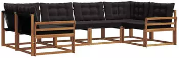 vidaXL Outdoor-Sofagarnitur mit Kissen 6-tlg., natur und schwarz (3369795)