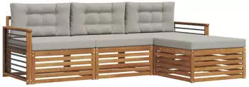 vidaXL Garten-Sofagarnitur 4-tlg. mit Kissen, natur/hellgrau (3373271)