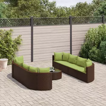 vidaXL Garten-Sofagarnitur 9-tlg. mit Kissen, Poly Rattan, schwarz (3308424)