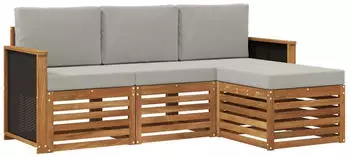 vidaXL Outdoor-Sofagarnitur mit Kissen 4-tlg., natur und hellgrau (3384192)