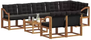 vidaXL Outdoor-Sofagarnitur 9-tlg. mit Kissen, natur/schwarz (3368819)