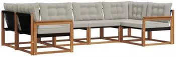 vidaXL Outdoor-Sofagarnitur mit Kissen, 6-tlg., natur und hellgrau (3369786)