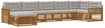 vidaXL Outdoor-Sofagarnitur mit Kissen 7-tlg., natur und hellgrau (3383629)