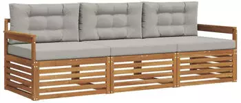 vidaXL Outdoor-Sofagarnitur 3-tlg. mit Kissen, natur und hellgrau (3372926)