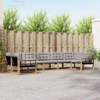 vidaXL Outdoor-Sofagarnitur 7-tlg. wei&szlig; und hellgrau (3389049)