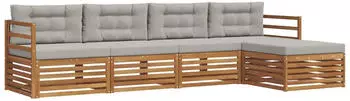 vidaXL Outdoor-Sofagarnitur mit Kissen, 5-tlg., natur und hellgrau (3373281)
