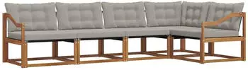 vidaXL Outdoor-Sofagarnitur mit Kissen, 5-tlg., natur und hellgrau (3369466)