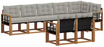 vidaXL Outdoor-Sofagarnitur 8-tlg. mit Kissen, natur und hellgrau (3368790)