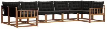 vidaXL Outdoor-Sofagarnitur mit Kissen 7-tlg., natur und schwarz (3369815)