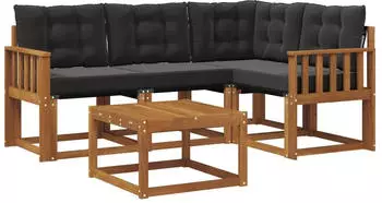 vidaXL Outdoor-Sofagarnitur mit Kissen 5-tlg., natur und schwarz (3368639)