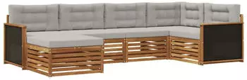 vidaXL Outdoor-Sofagarnitur mit Kissen 6-tlg., natur und hellgrau (3383554)