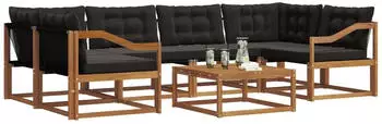 vidaXL Outdoor-Sofagarnitur 7-tlg., natur und schwarz (3369251)