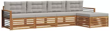 vidaXL Outdoor-Sofagarnitur 5-tlg. mit Kissen, natur und hellgrau (3373311)