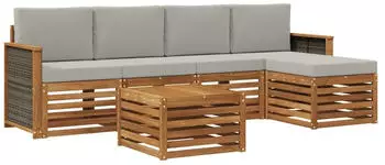 vidaXL Outdoor-Sofagarnitur mit Kissen 6-tlg., natur und hellgrau (3384257)