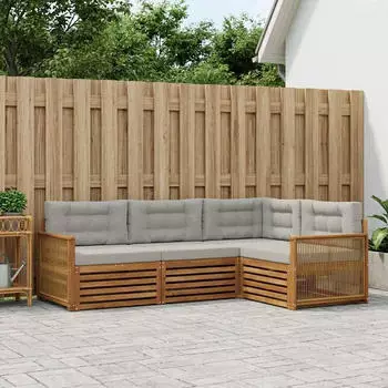 vidaXL Outdoor-Sofagarnitur mit Kissen, 4-tlg., natur und hellgrau (3383299)