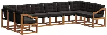 vidaXL Outdoor-Sofagarnitur mit Kissen 10-tlg., natur und schwarz (3369107)