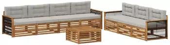 vidaXL Outdoor-Sofagarnitur 8-tlg. natur und hellgrau (3383114)