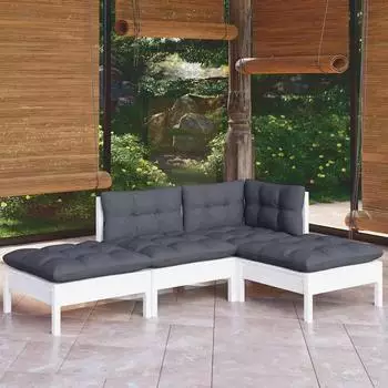 vidaXL Garten-Lounge-Set mit Kissen, Kiefer Massivholz, 4-tlg. (3096287)
