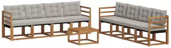 vidaXL Outdoor-Sofagarnitur 9-tlg. mit Kissen, natur und hellgrau (3368510)