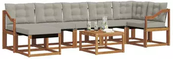 vidaXL Outdoor-Sofagarnitur mit Kissen, 8-tlg., natur/hellgrau (3368914)