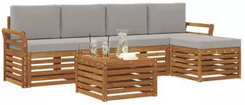 vidaXL Outdoor-Sofagarnitur 6-tlg. Akazie natur und hellgrau (3374691)