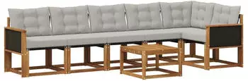 vidaXL Outdoor-Sofagarnitur 7-tlg. natur und hellgrau (3381991)