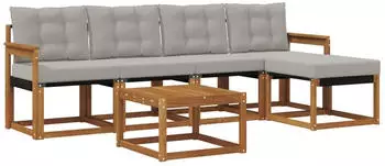 vidaXL Outdoor-Sofagarnitur 6-tlg. natur und hellgrau (3368586)