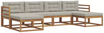vidaXL Outdoor-Sofagarnitur mit Kissen, 6-tlg., natur und hellgrau (3367949)