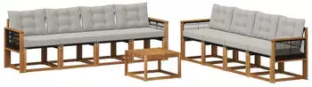 vidaXL Outdoor-Sofagarnitur 9-tlg. natur und hellgrau (3381855)