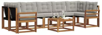 vidaXL Outdoor-Sofagarnitur 8-tlg., natur und hellgrau (3368498)