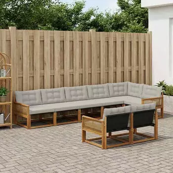 vidaXL Outdoor-Sofagarnitur 8-tlg. nat&uuml;rlich und hellgrau (3381507)