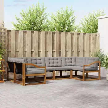 vidaXL Outdoor-Sofagarnitur 6-tlg., natur/hellgrau (3369802)
