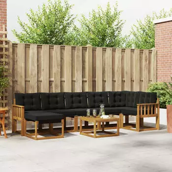 vidaXL Outdoor-Sofagarnitur 8-tlg., natur und schwarz (3368903)
