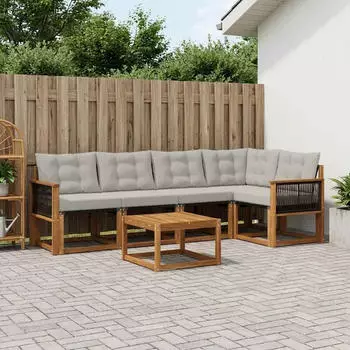 vidaXL Outdoor-Sofagarnitur 6-tlg. nat&uuml;rlich und hellgrau (3381967)