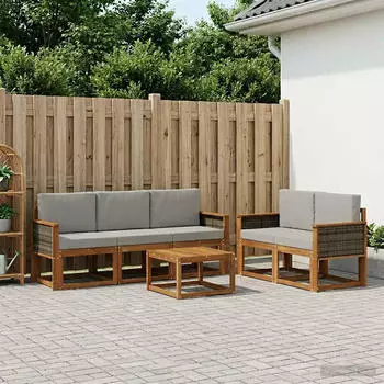 vidaXL Outdoor-Sofagarnitur 6-tlg. natur und hellgrau (3384987)